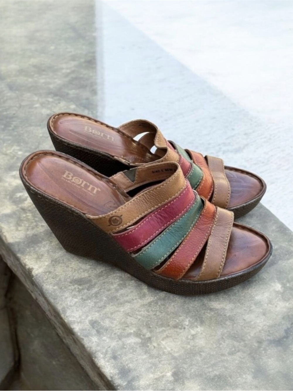 Born "Lumi" Hand Crafted Leather Muticolor Wedge Sandal Women’s Size 9